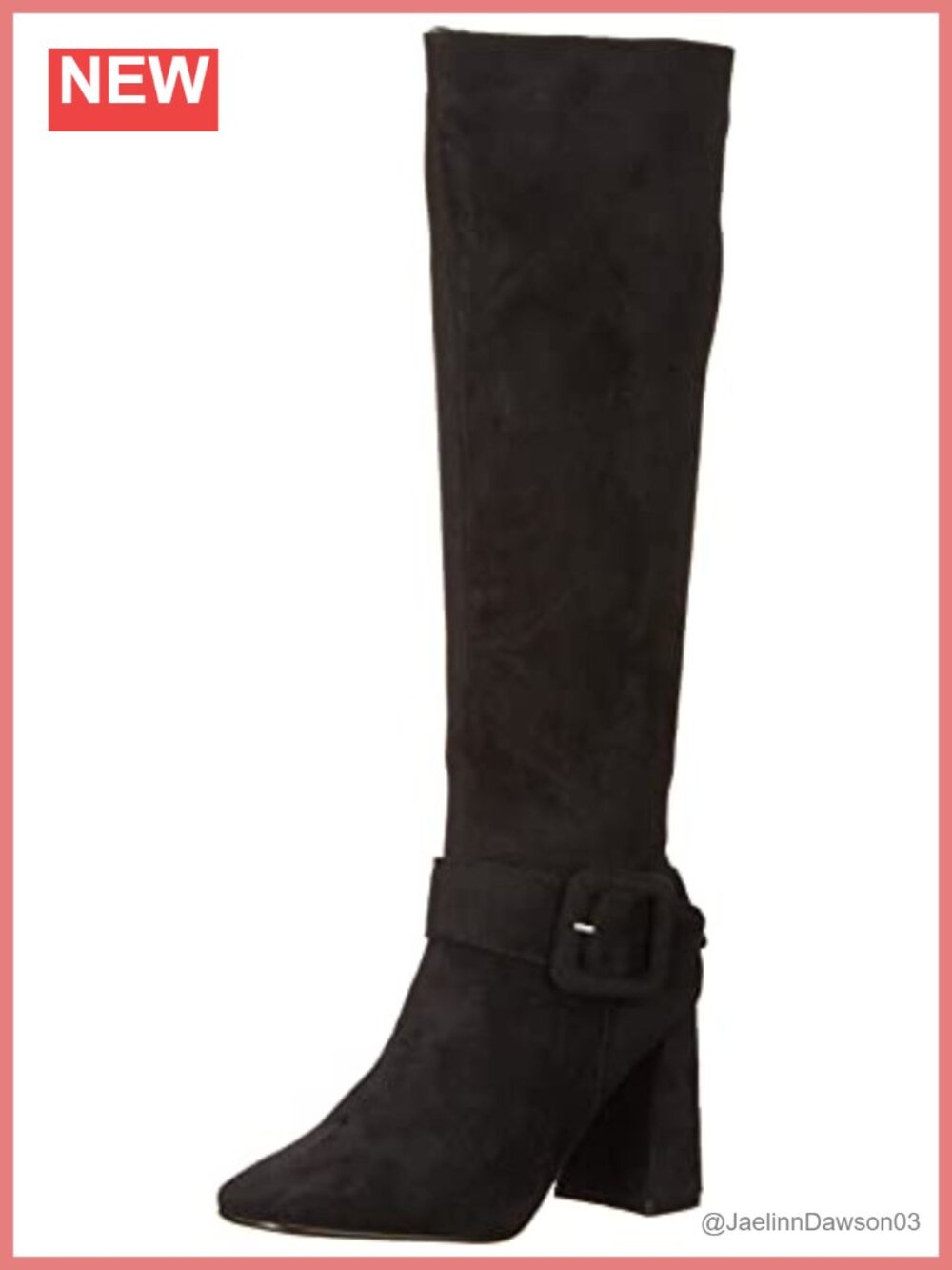 Faux Suede Knee-High Boot Pointy Toe Block Heel Side Zip Buckle